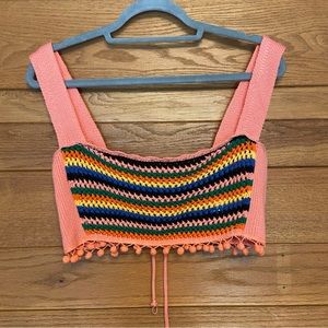 Capsulle crochet pom pom trim crop top